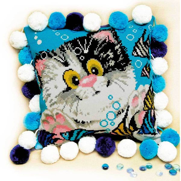 Набор для вышивания нитками Риолис, Подушка Котенок, 30х30 см