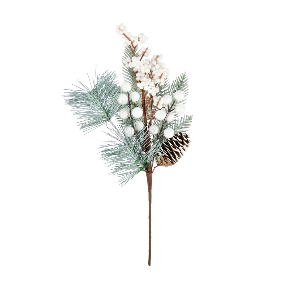 Веточка декоративная хвойная с шишкой и ягодами 37 см, 3 шт, 01, Blumentag