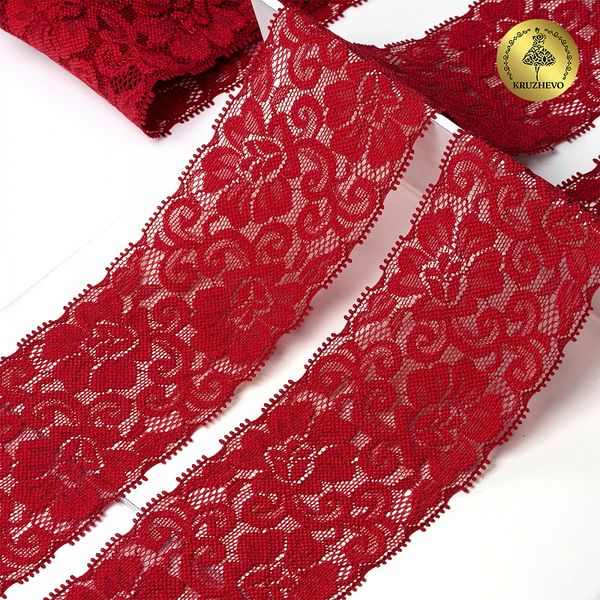 Кружево эластичное (стрейч) 65 мм, 266, цв.101/S059 т.красный уп. 25 м, Kruzhevo