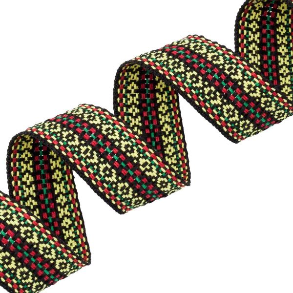 Лента (тесьма) жаккардовая 30.0 мм / 25±1 метров, х/б рис. 9871, черный/желтый/красный/зеленый, С3881Г17