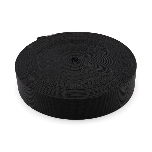 Стропа (ременная лента) 38 мм / 25 метров, толщ. 1.0 мм, [28 г/пог.м], 100% нейлон, черный