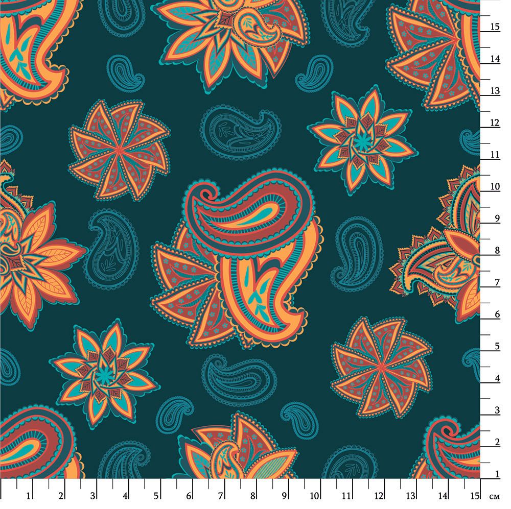 Ткань для пэчворка Peppy Сказочный восток, рулон 112 см / 5 метров, СВ-15 т.бирюзовый, Peppy
