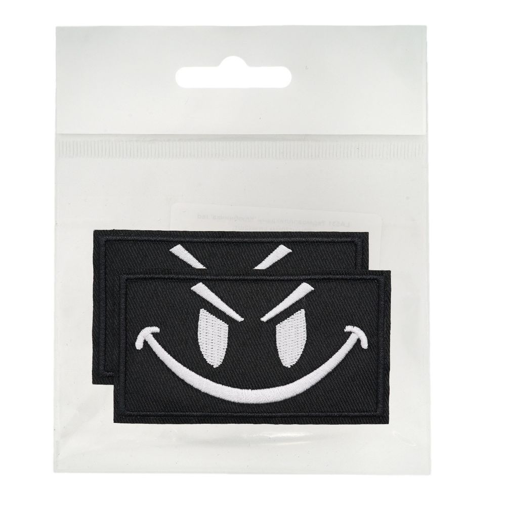 Термоаппликация Прямоугольник с улыбкой 90х50мм (W.Black (бело-черный)), 2 шт, LA563