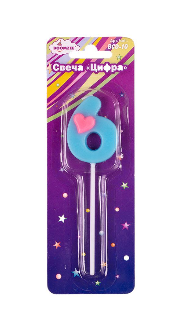 Свеча для торта Цифра 6, 7.5 г, 12 шт, Boomzee BCD-10