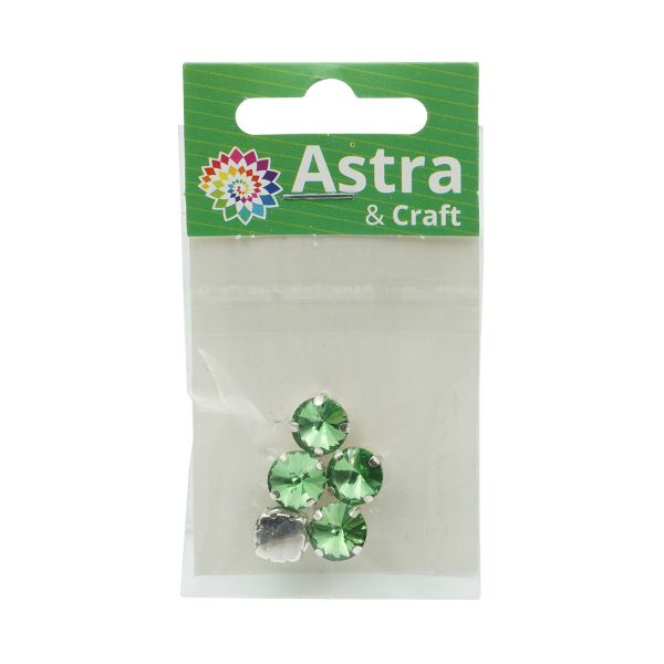 Хрустальные стразы в цапах круглой формы, св.зеленый 10 мм, 5 шт. Astra&Craft, РЦ016НН10