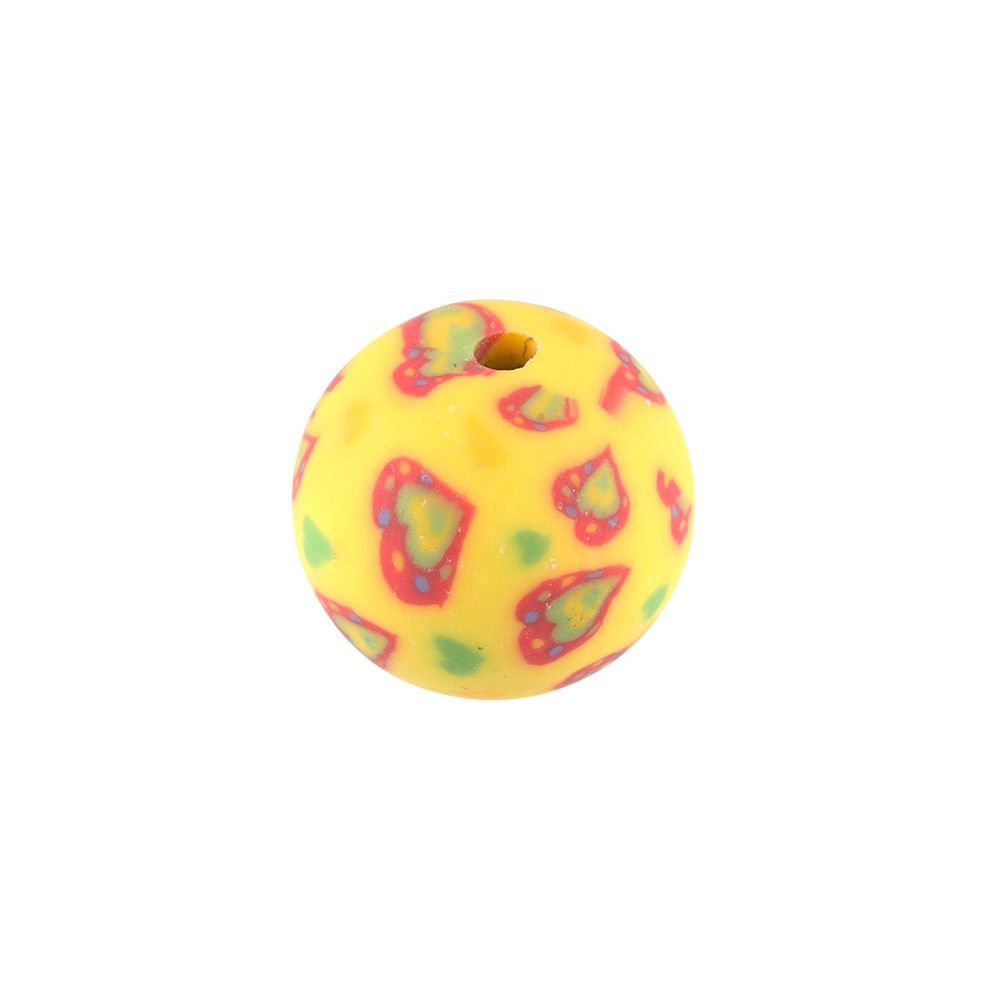 Бусины полимерная глина ⌀16 мм, 10 шт, /РП/, №15 желтый/ с красными сердцами, Zlatka PCR-16