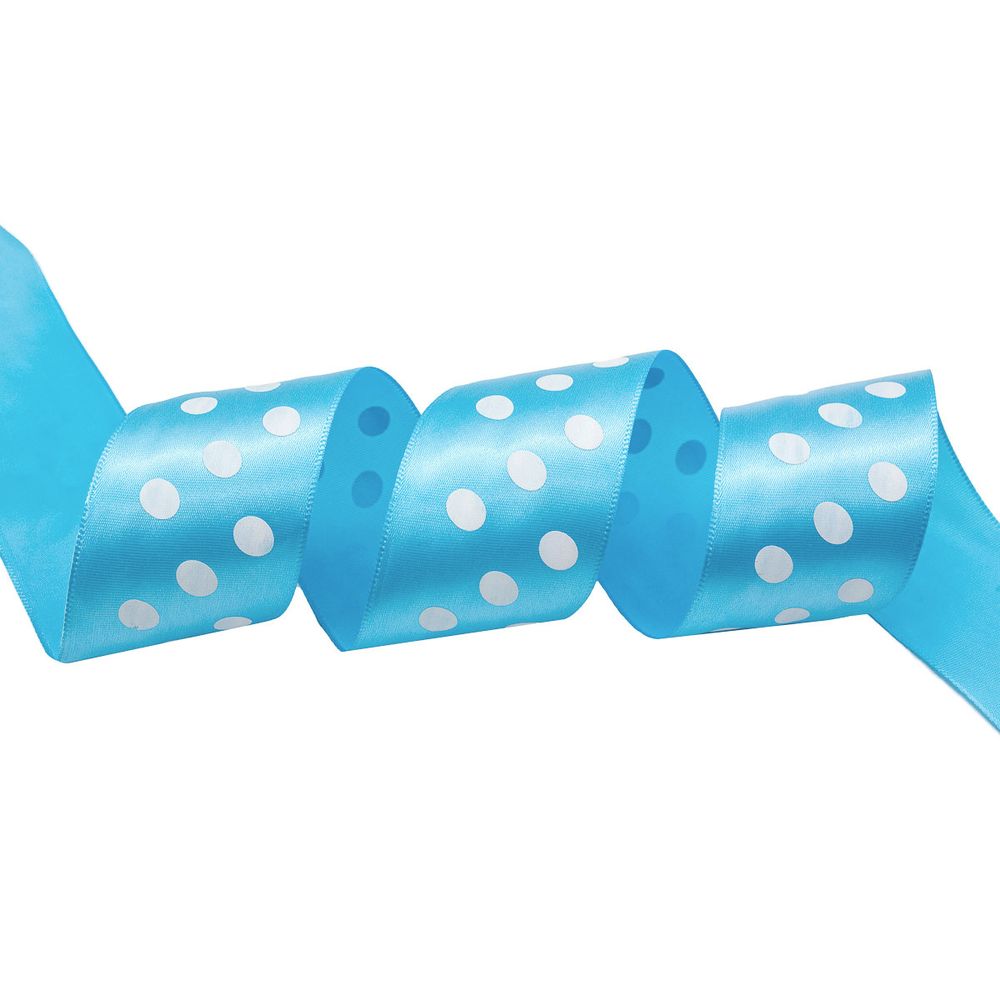 Лента атласная в горошек 45.0 мм / 22.5±1 метров, голубой, Globus
