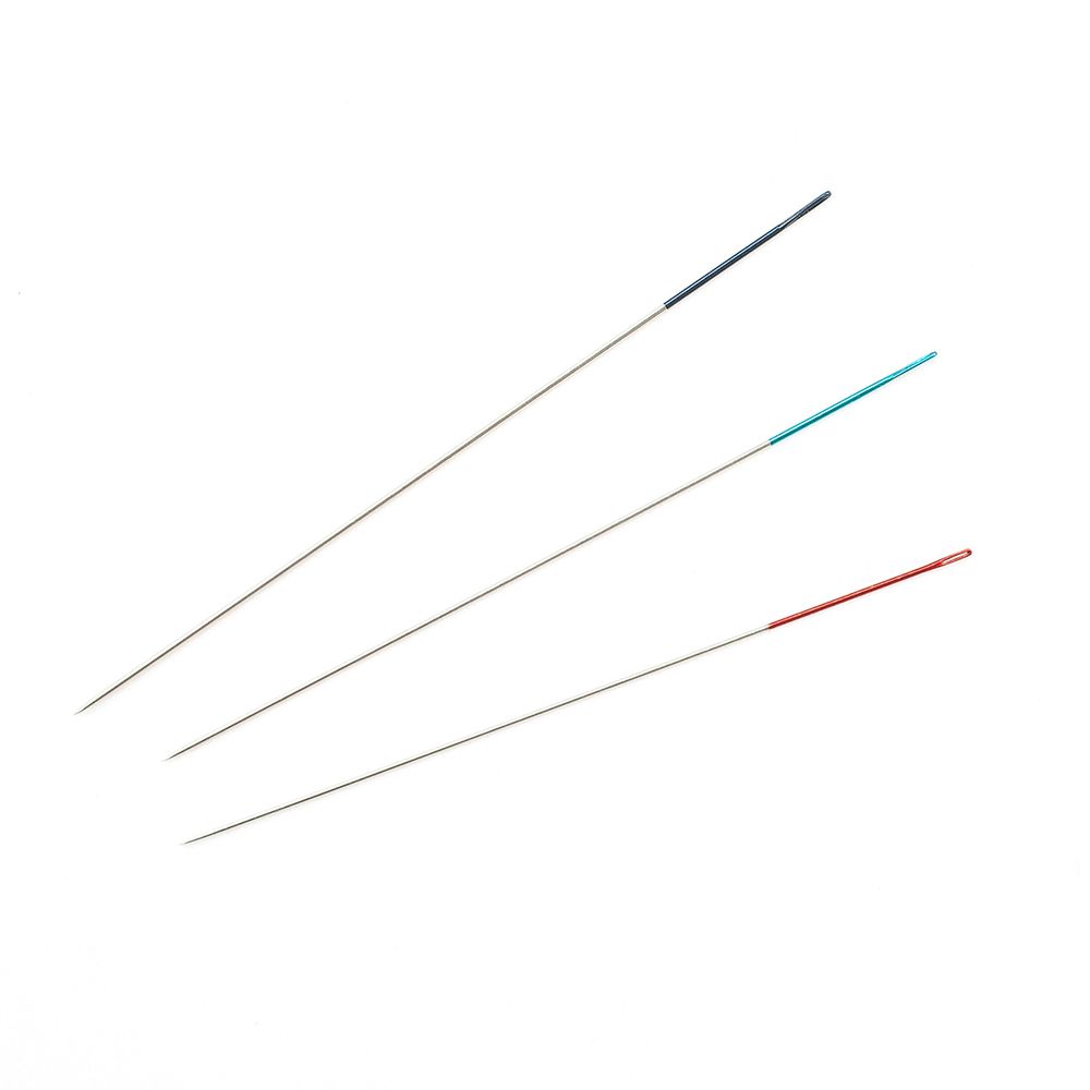 Иглы ручные для бисера с цветн. ушком, №10,11.12, серебро/цв. черный/голуб, красн.6 шт, Pony