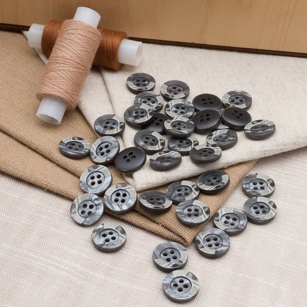 Пуговицы 4 прокола 24L=15 мм, пластик, col.C серый, 36 шт, CN2818