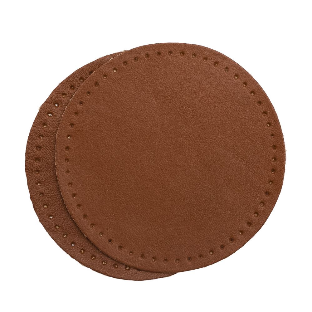 Заплатки пришивные из кожи, круг ⌀8см с перфорацией, 2 шт, 100% кожа, 02 светло-коричневый, 9121