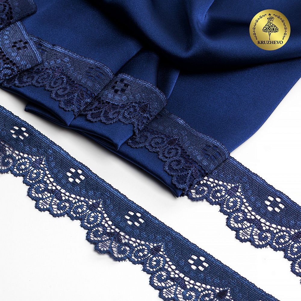 Кружево эластичное (стрейч) 35 мм, 1809, цв.S058 синий сапфир уп.50м, Kruzhevo