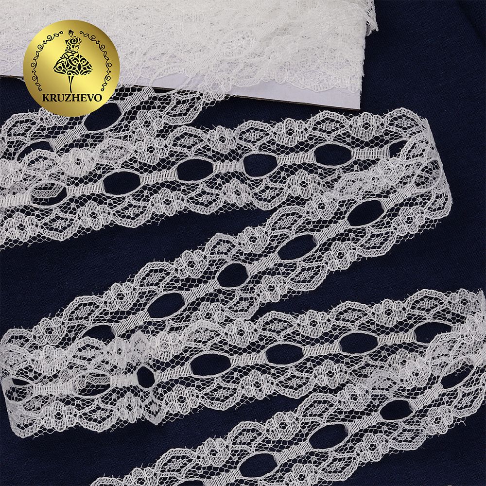 Кружево отделочное в стиле "трикотаж" 25 мм, диз. 926, цв.02 молочный, уп. 9.14 м