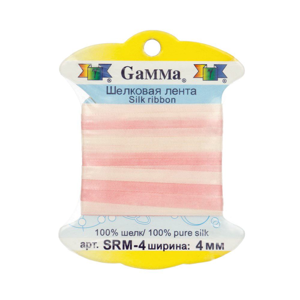 Лента (тесьма) шелковая 4.0 мм / 9.1±0.5 метров, M101 св. розовый/св.желтый, Gamma SRM-4