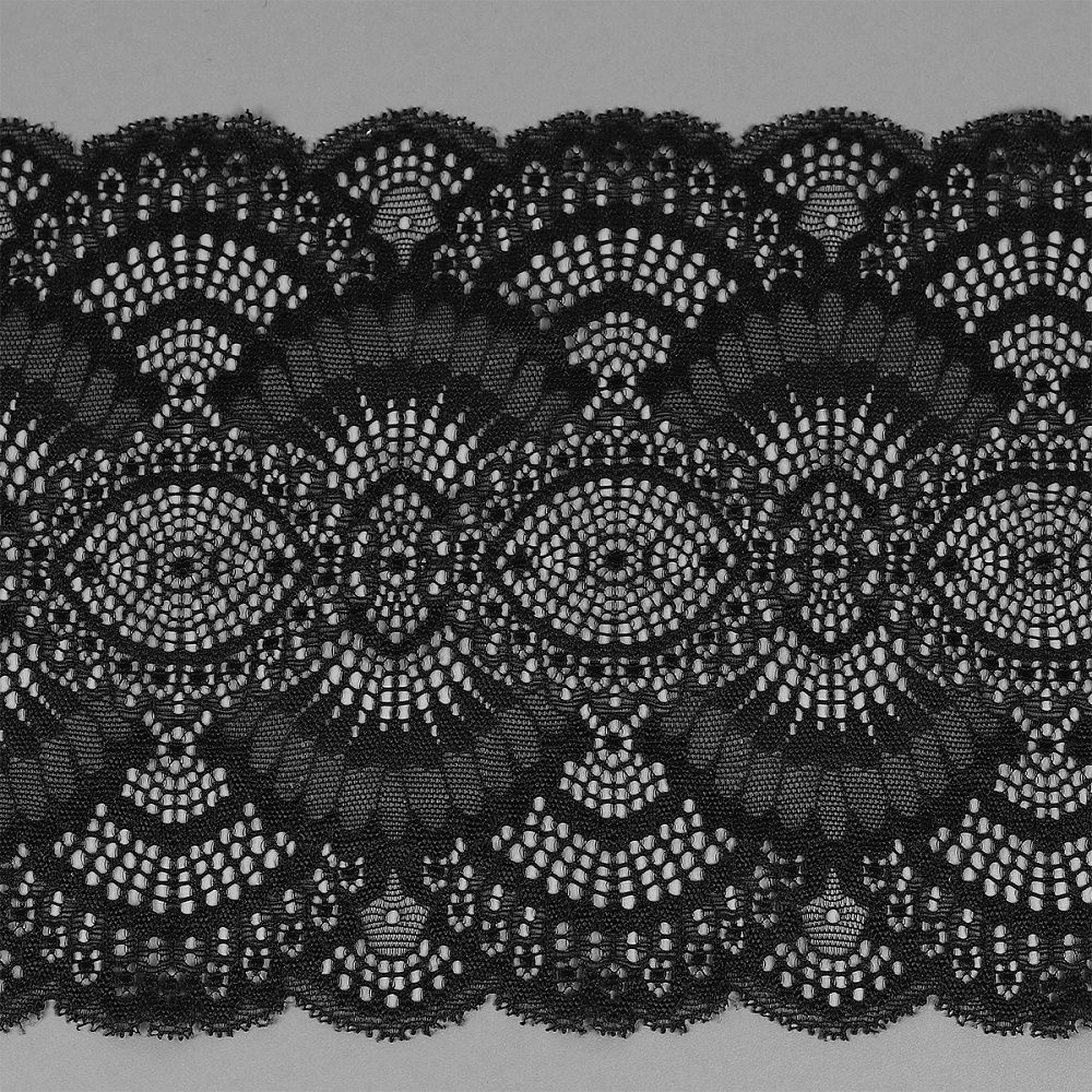 Кружево бельевое эластичное 195 мм / 25 м, 30239, цв.170 черный, Kruzhevo