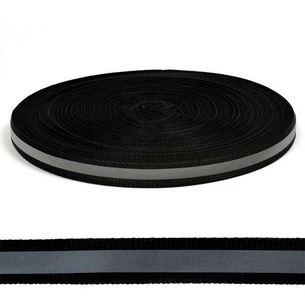 Стропа (ременная лента) светоотражающая 10 мм / 50 метров, 100% п/э, черный