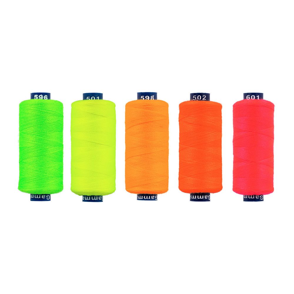 Нитки швейные бытовые Gamma 40/2, 365 м / 5 кат, неоновое ассорти 01