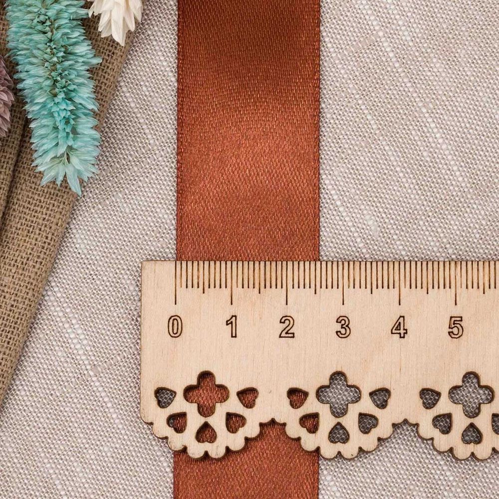 Лента атласная 1-сторонняя 25.0 мм / 22.86±1 метров, 074 медно-коричневый, Globus