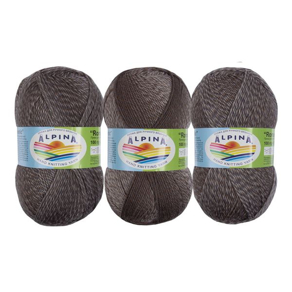 Пряжа Alpina Romantic / уп.5 мот. по 100г, 300м, 14 св.серый-коричневый-серый