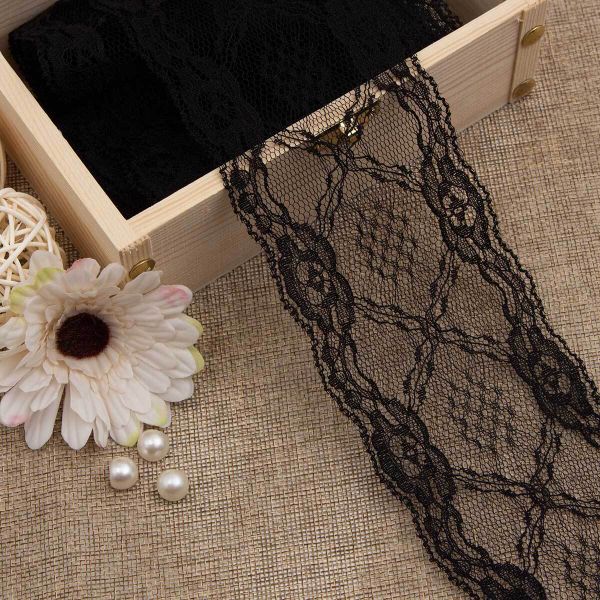 Кружево на сетке 68 мм, 6,8 м, ±4 см, WL-84, черный