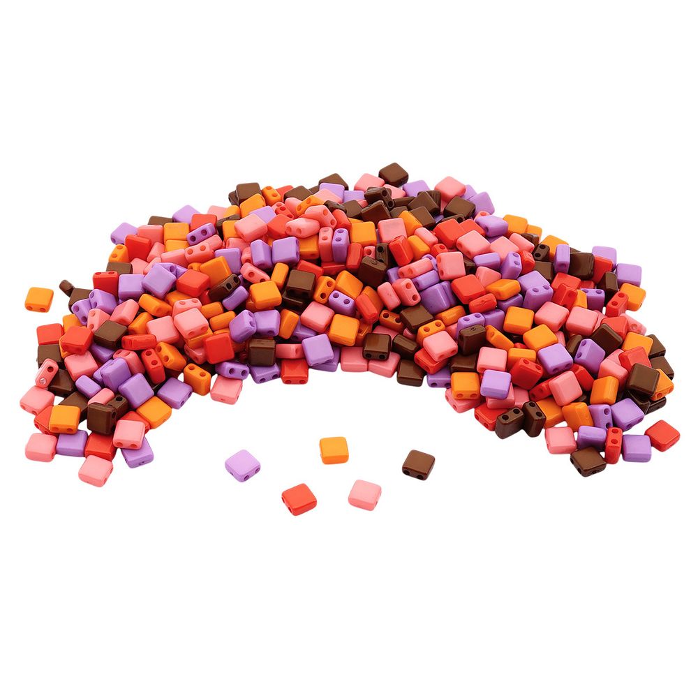 Бусины пластик 6х6х3 мм, 50 г, с двойным отверстием, микс цвета, плоский квадрат, Яркий, Astra&Craft 7429