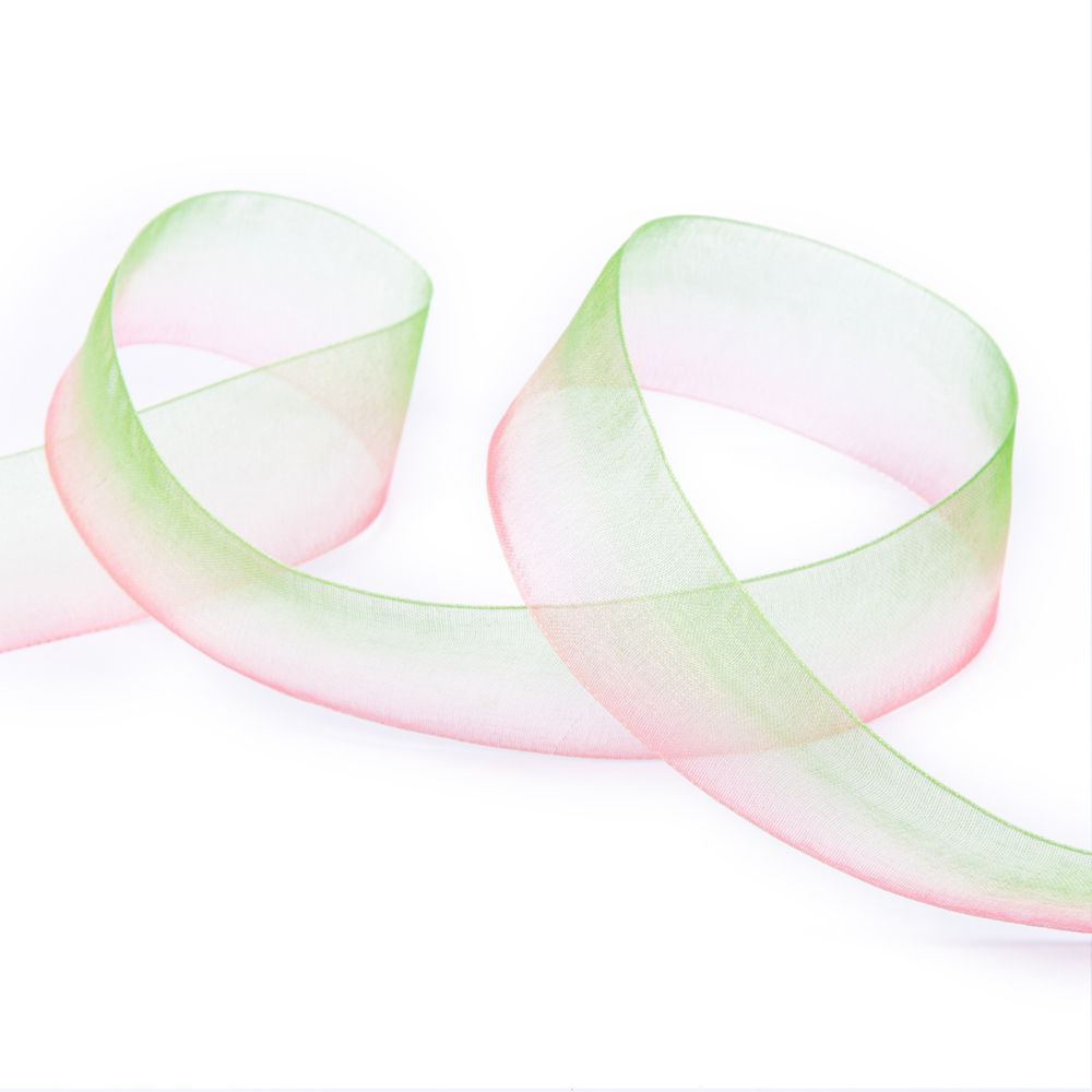 Лента капроновая (органза) двухцветная 25.0 мм / 22.5 метров, 076/047 зеленый/розовый (А1-61), Blitz ORP-25