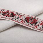 Лента (тесьма) жаккардовая 32.0 мм / 25±1 метров, рис. 9581 Гжель, (2 белый/красный/черный) С1853Г17