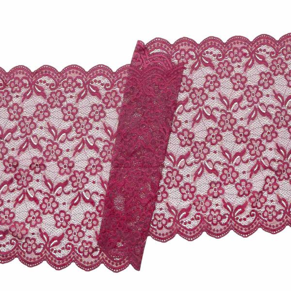 Кружево бельевое эластичное 400 мм / 3.4 метра, цвет темно-красный