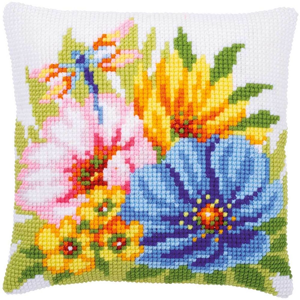 Vervaco, подушка Разноцветные весенние цветы 40х40см