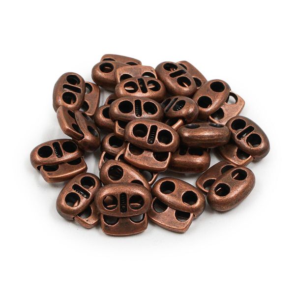 Фиксатор (зажим) для шнура металл плоский, 2 отв., 12х13.5 мм, (in ⌀3 мм), мет. цв.медь, 20 шт