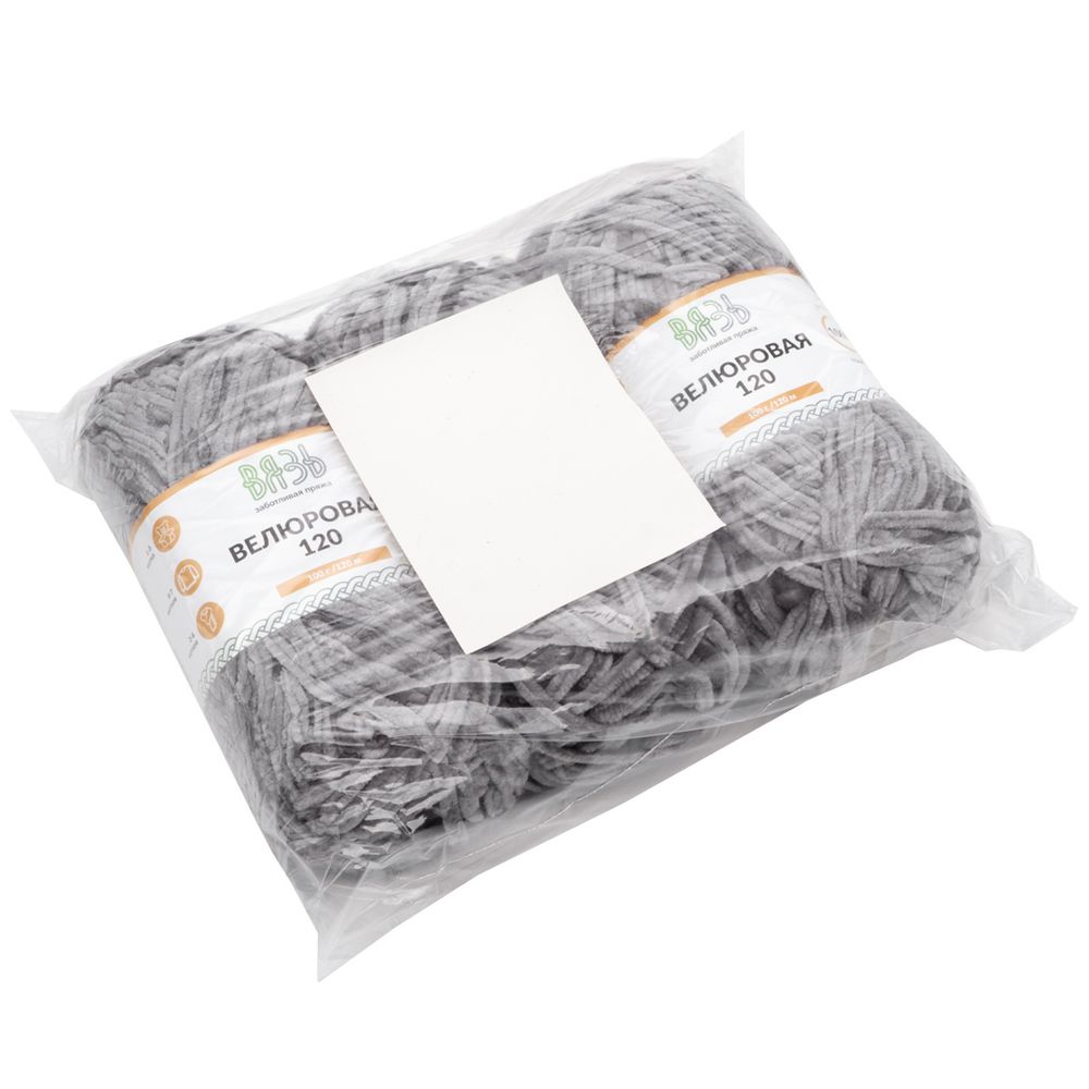 Пряжа Вязь Велюровая 120 / уп.3 мот. по 100 г, 120 м, 09 темно-серый