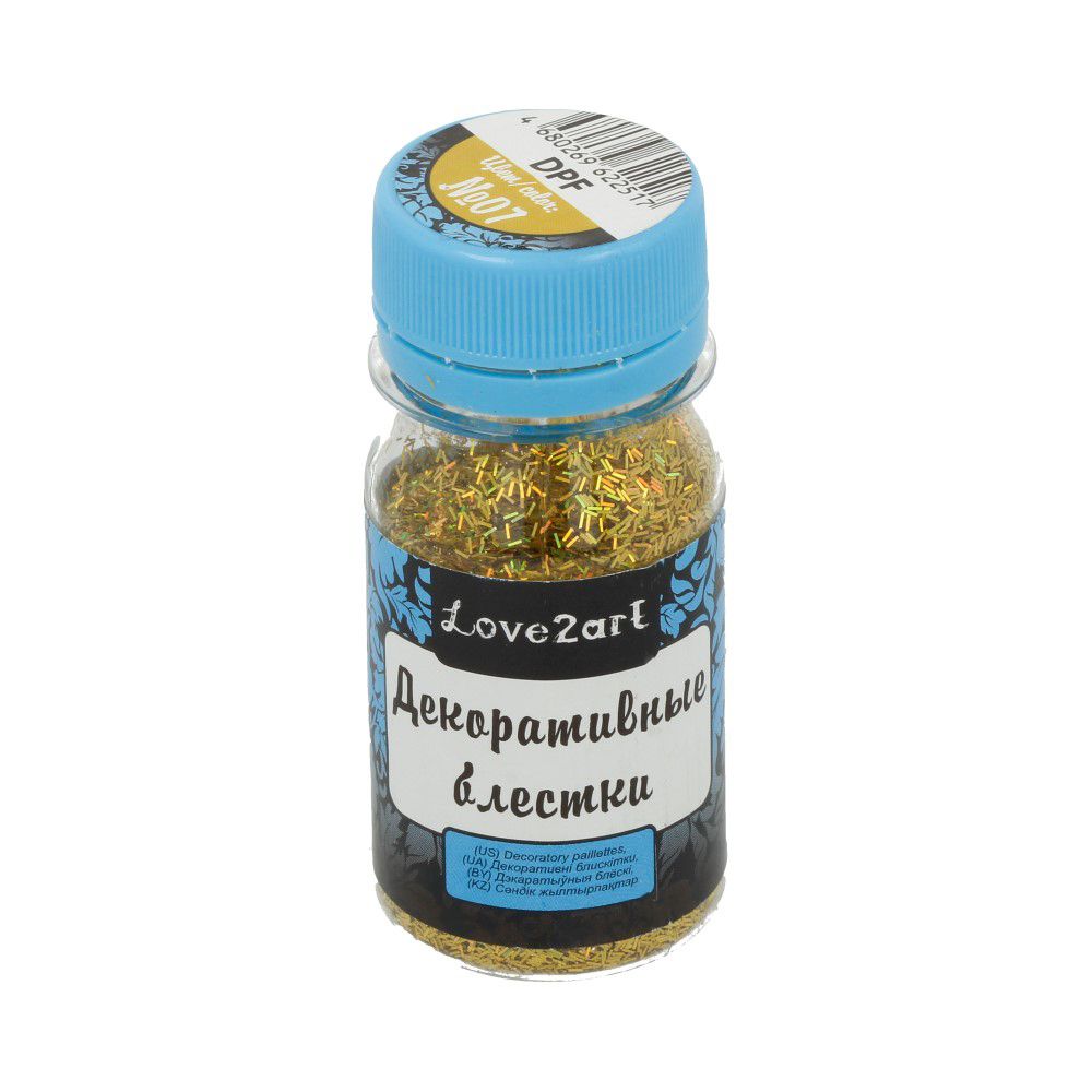 Блестки декоративные 1.5х0.2 мм, 60 г (4х15 г), 07 золотой голографик, Love2art DPF