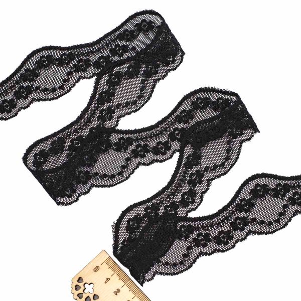 Кружево эластичное (стрейч) 40 мм, черный, 13.71 м