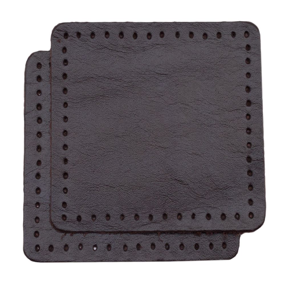 Заплатки пришивные из кожи, квадрат 6см с перфорацией, 2 шт, 100% кожа, 03 темно-коричневый, 9112