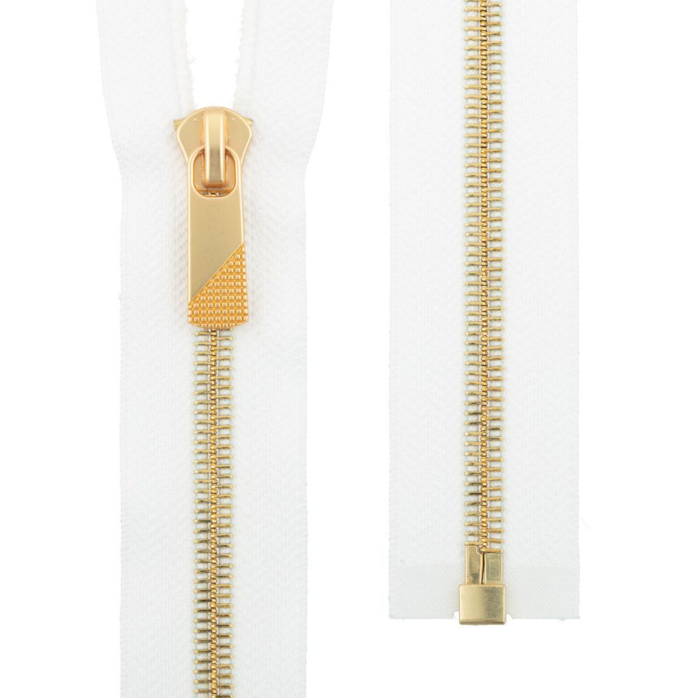 Молния металл Т8 (8 мм) 1 зам., разъем., 70 см, декор, золото, белый, KAP-8 Gamma, 5 шт