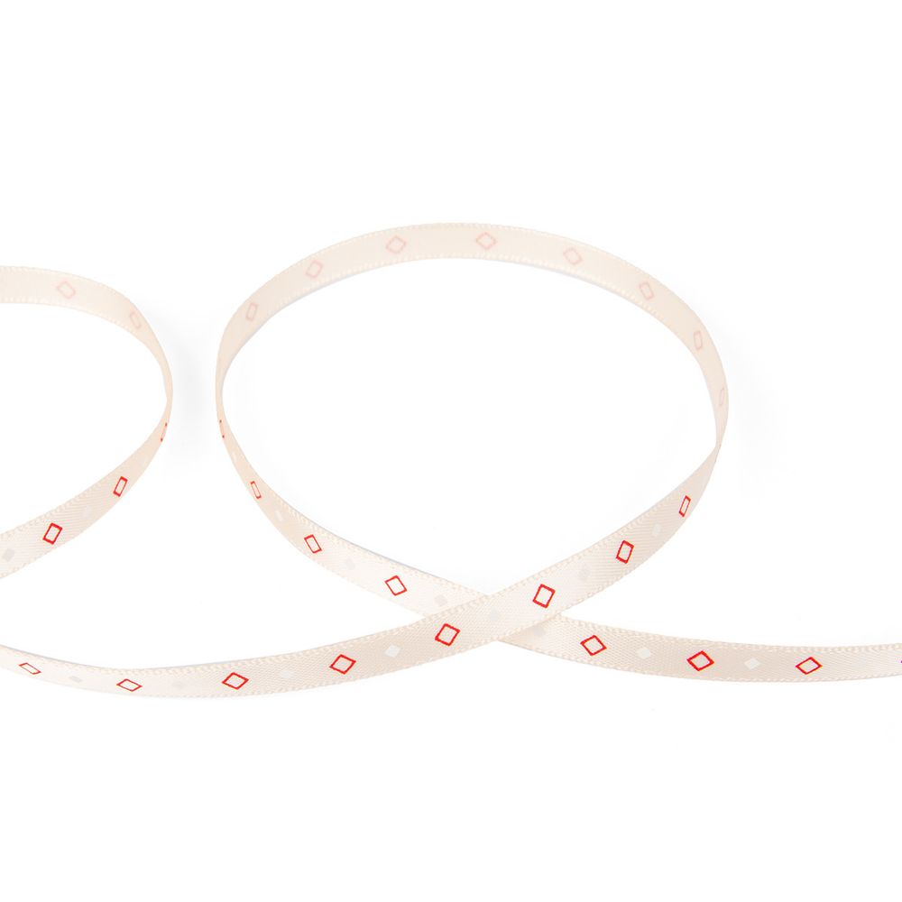 Лента атласная с рисунком _6.0 мм / 22.8 метров, R3/007 ромбики/персиковый, Gamma ALP-062