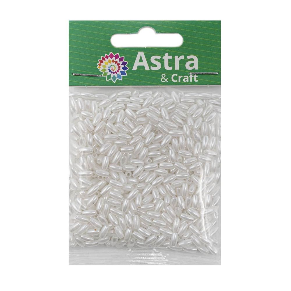 Бусины пластик (жемчуг) 3х6 мм, 15 г, Astra&Craft, белоснежный