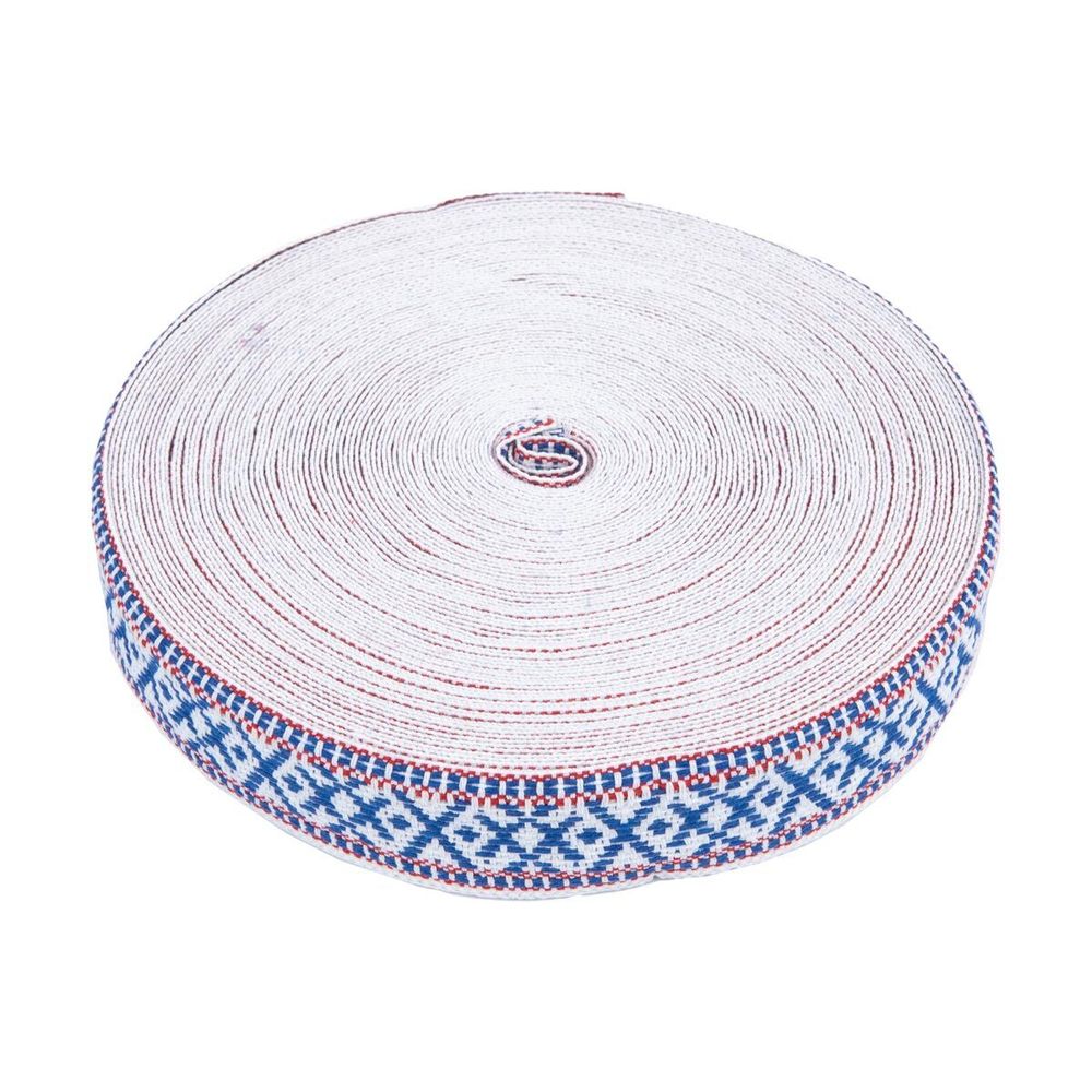 Лента (тесьма) жаккардовая 38.0 мм / 25±1 метров, для пояса, рис 9860 бело/синий №1, Gamma С3822