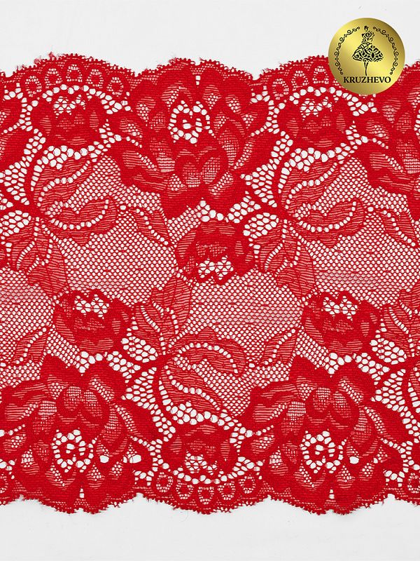 Кружево бельевое эластичное 180 мм / 25 м, L838, цв.100 красный, Kruzhevo
