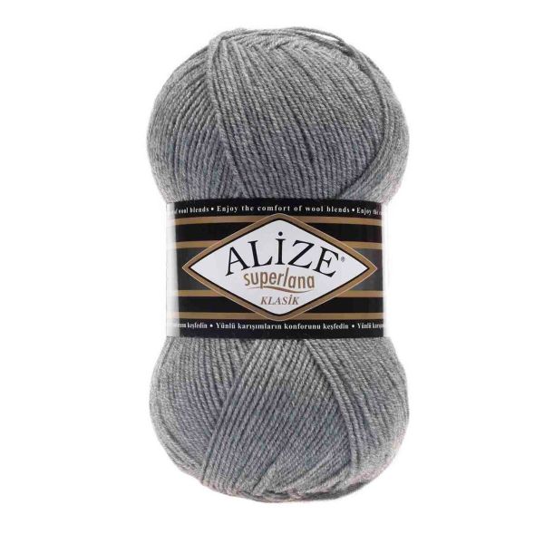 Пряжа Alize (Ализе) Superlana klasik / уп.5 мот. по 100 г, 280м, 021 серый меланж A