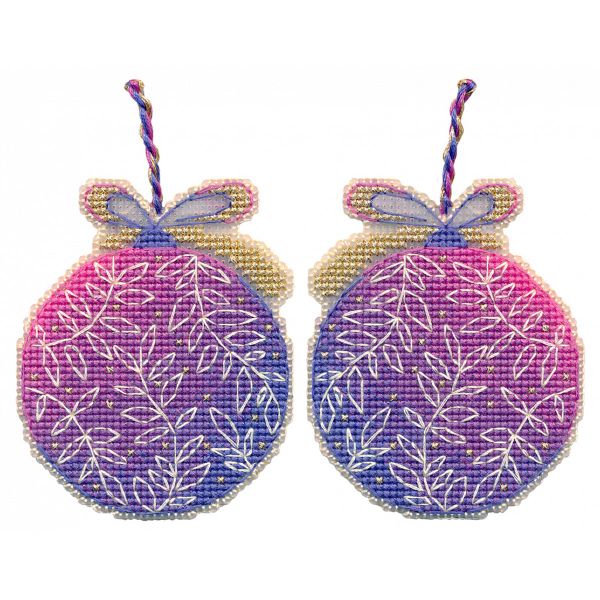 Набор для вышивания нитками Овен, Ёлочная игрушка. Сиреневый шар 7,3х9см