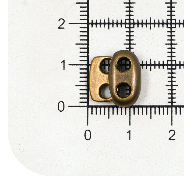 Фиксатор (зажим) для шнура металл плоский, 2 отв., 12х13.5 мм, (in ⌀3 мм), мет. цв.латунь, 20 шт