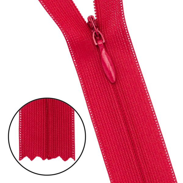 Молния потайная (скрытая) Т3 (3 мм) 1 зам., н/раз., 50 см, нейлон, F148 красный, 10 шт
