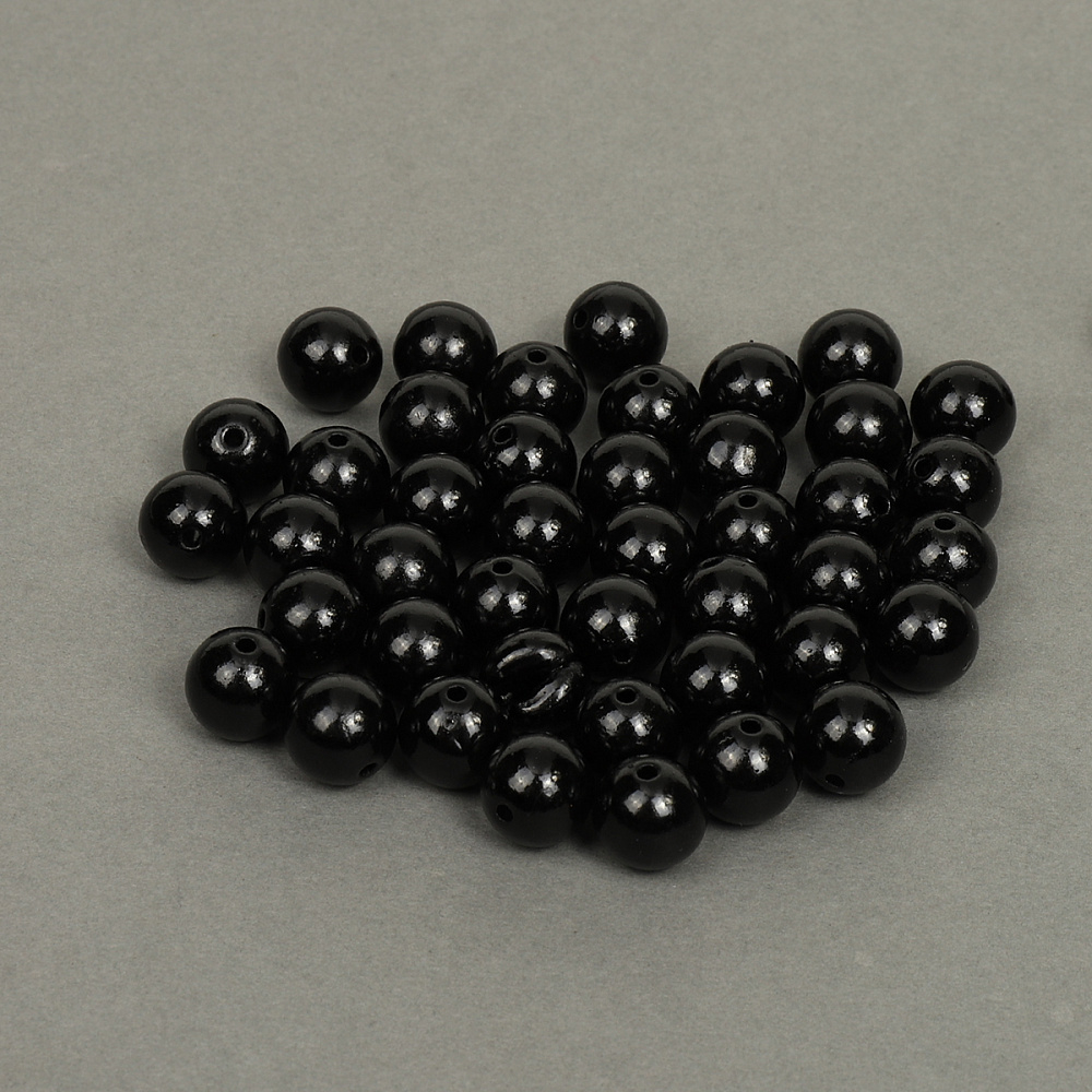 Бусины круглые Перламутр 12мм цв.002 черный, уп.50г (53шт)