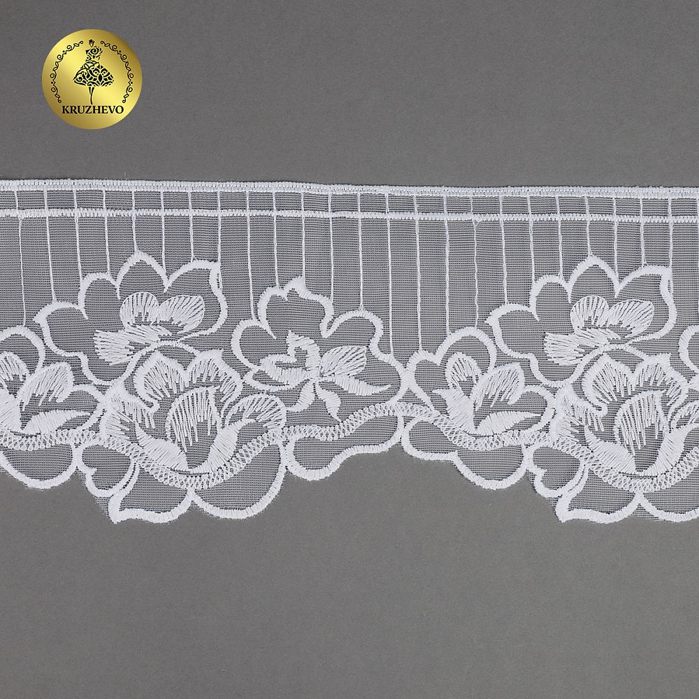 Кружево на сетке широкое 120 мм, 40484, цв.01 белый уп.13.7м, Kruzhevo