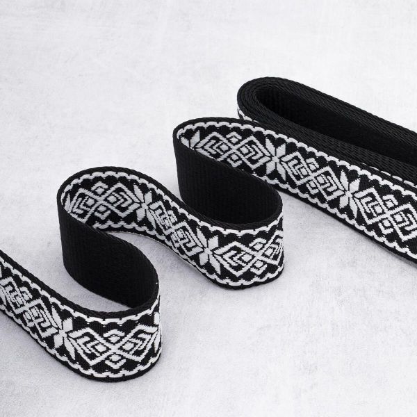 Стропа (ременная лента) 38 мм / 3 метра, [36.33 г/пог.м], с принтом 1-сторонняя, T0783 черный/белый, 3Al359