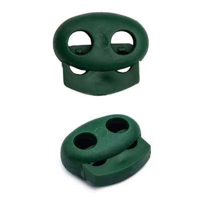 Фиксатор (зажим) для шнура пластик 2 отв., ⌀4.0 мм, 14х17 мм, овал малый ПП, т.зеленый, 100 шт