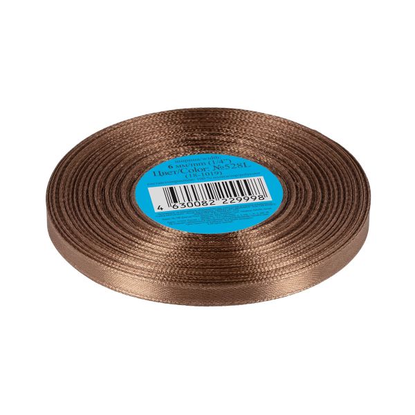 Лента атласная 1-сторонняя 6.0 мм / 33±2 метра, №528L(18-1019) коричневый, Gamma