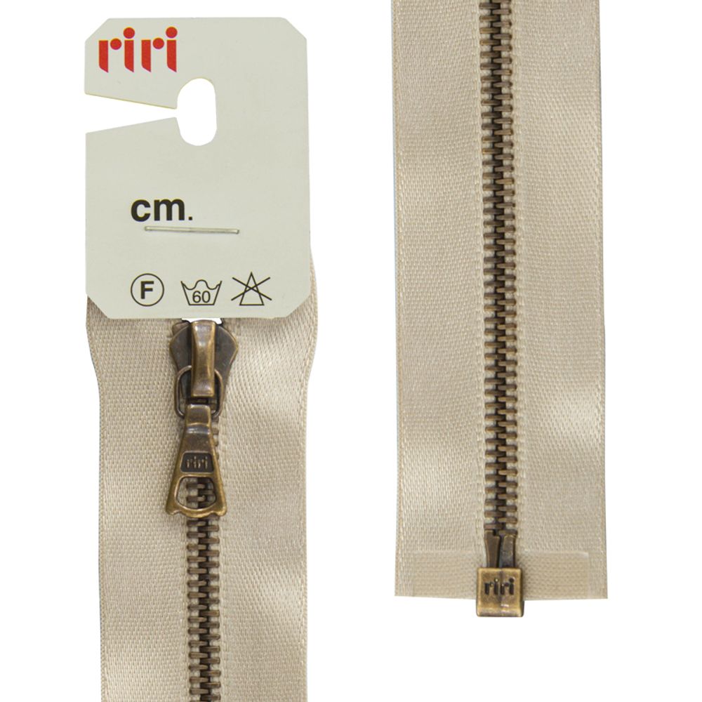 Молния металлическая RIRI Т4 (4 мм) AM, 1 зам., разъем., атлас. тесьма, 65 см, цв. тесьмы 2230, бежевый, упак. 5 шт