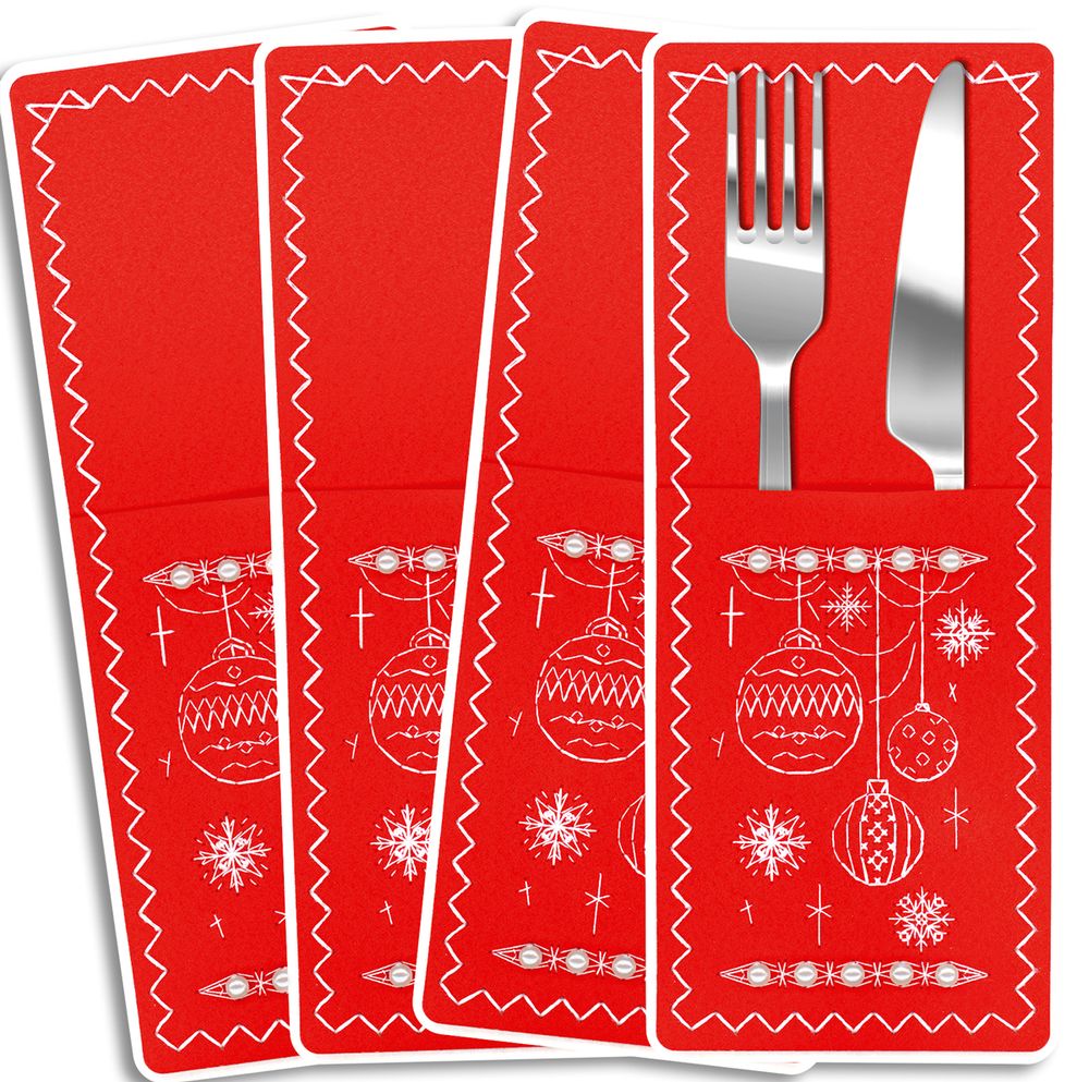Набор для вышивания нитками МП Студия (Жар-птица), Новогодние узоры. Набор для сервировки приборов, 26х11 см