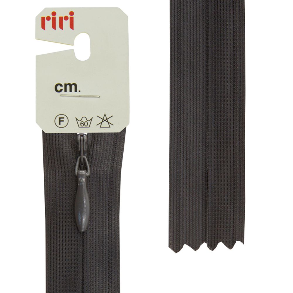 Молния скрытая (потайная) RIRI Т3 (3 мм), н/раз., 50 см, цв. тесьмы 2127, асфальт, упак. 5 шт